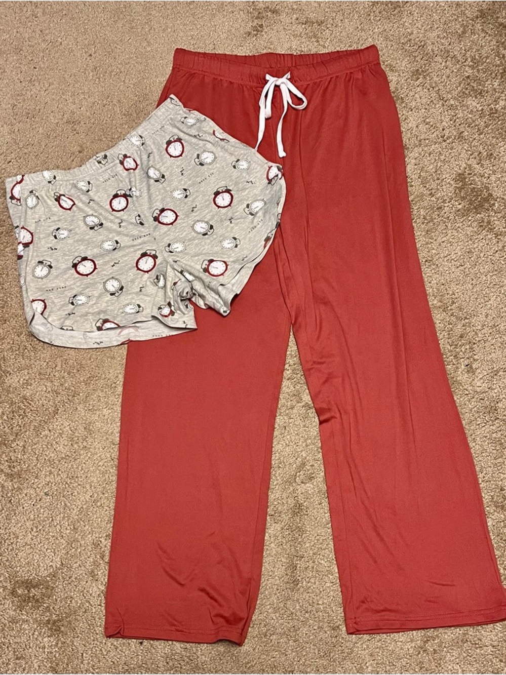 Rae Dunn Red Lounge Pants with Gray Printed Shorts Pajama Set